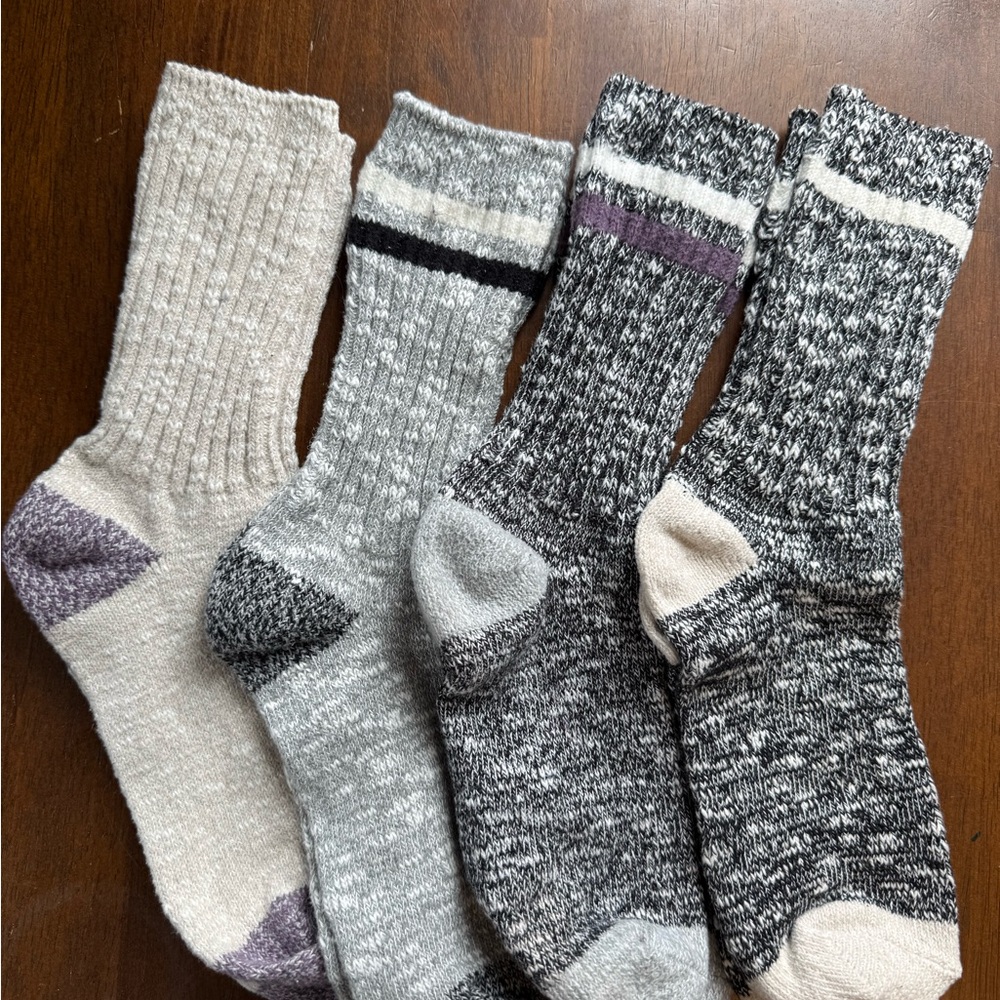 Super soft Women's Cozy Marled Crew Socks - Gray, Cream & Purple Accent set of 4